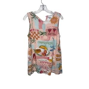 Paper Heart Womens Pink Tropical Fruit Linen Blend Sleeveless Top Size M Pockets